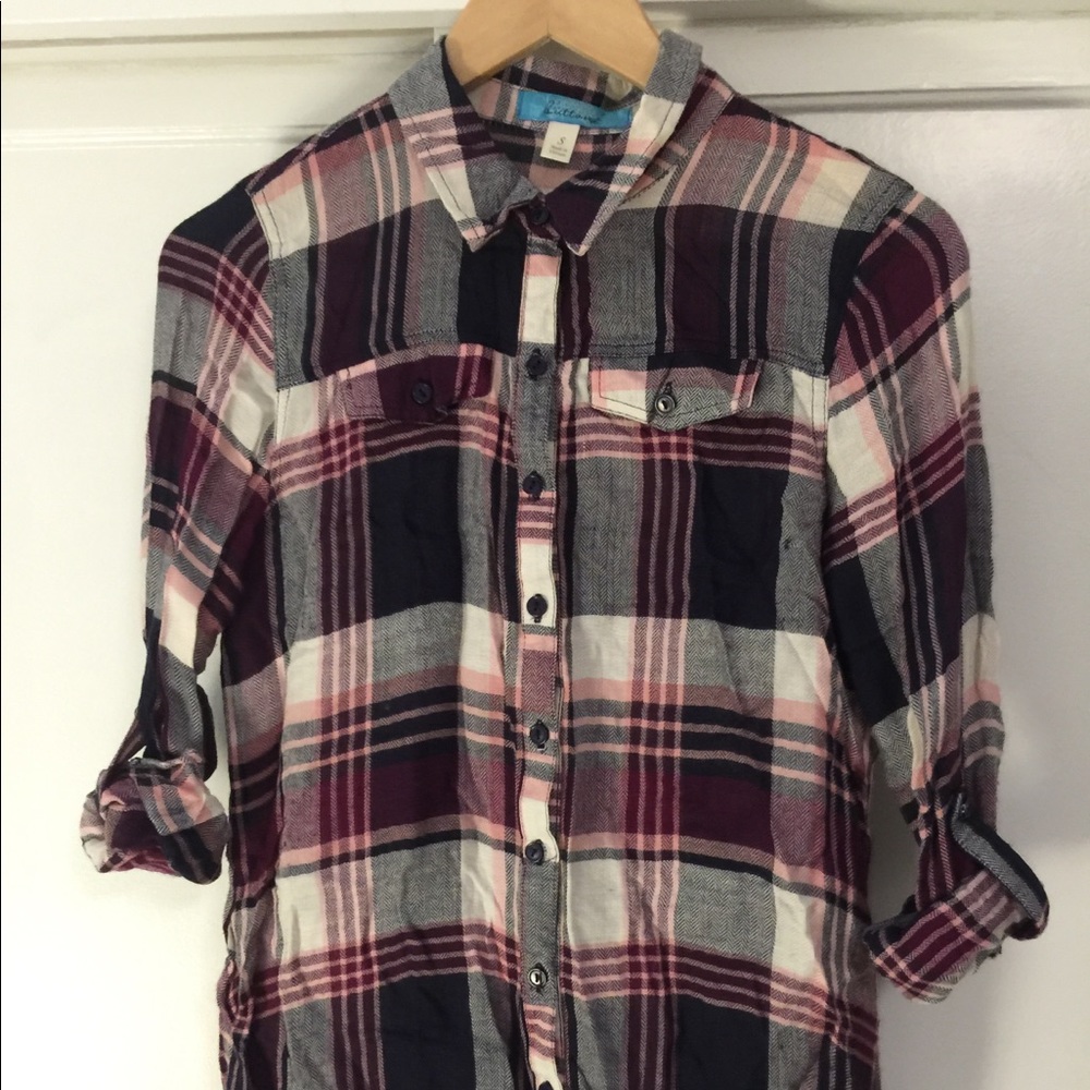 Purple/vino long plaid shirt